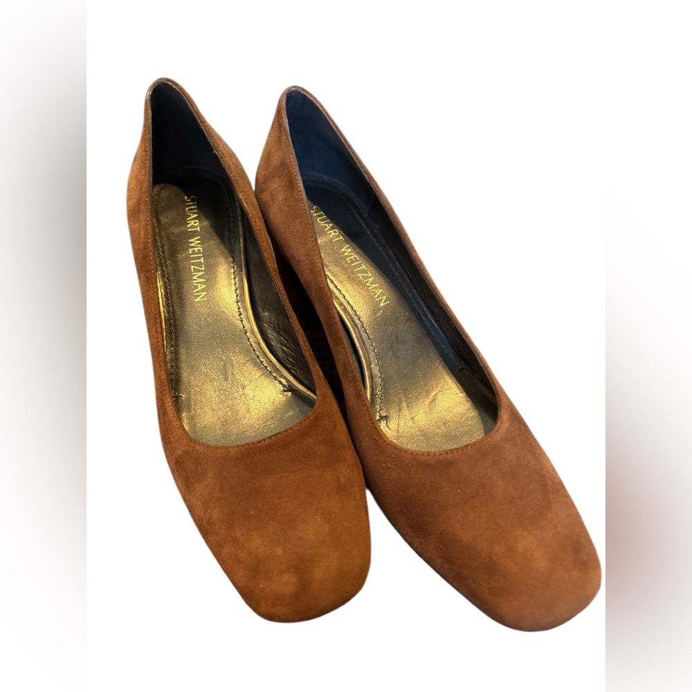 Stuart Weitzman Chocolate Mocha Brown Suede Square Toe Pump Heels Sz 8 M Career